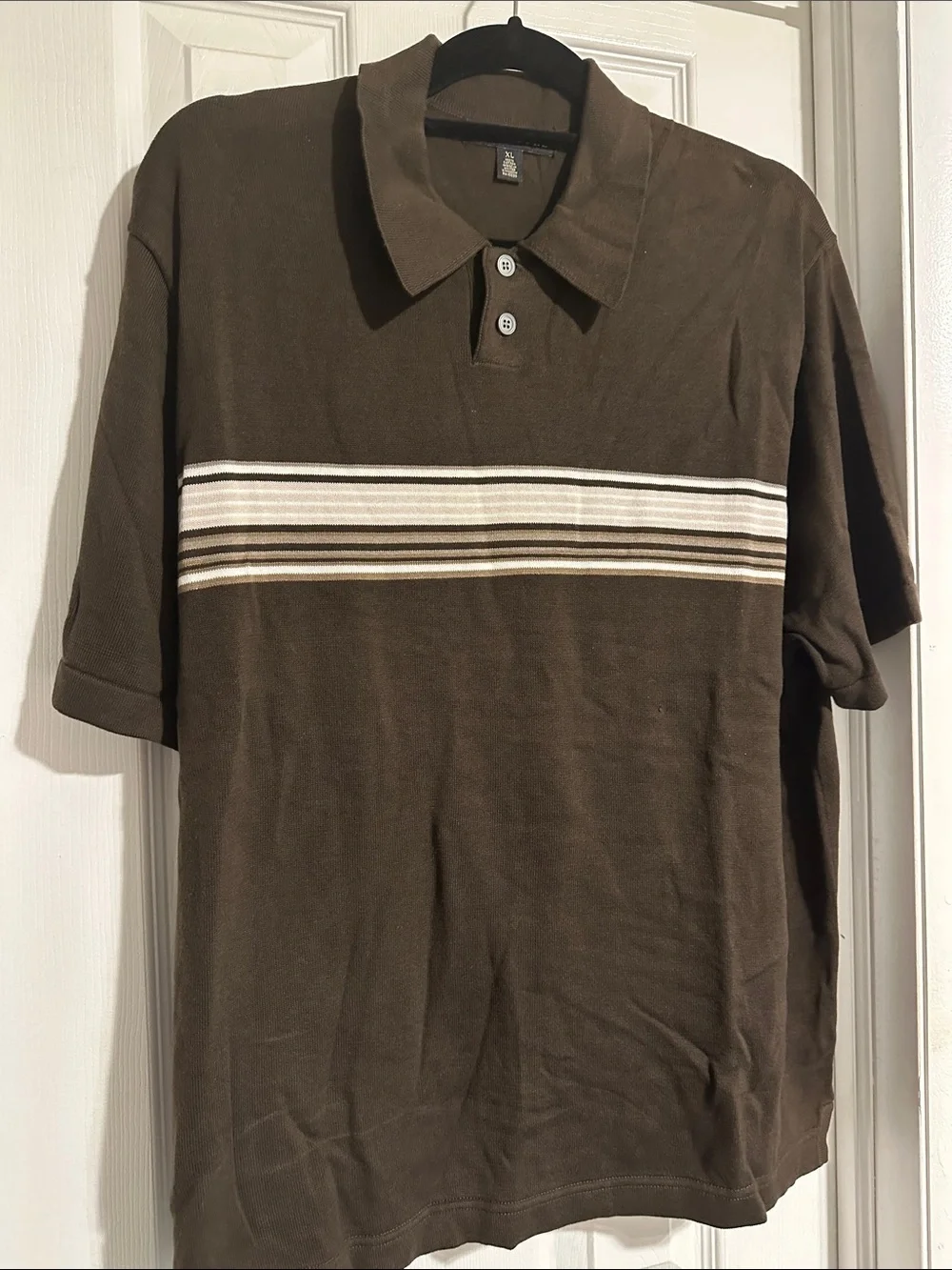 Structure Men's Brown Polo with Cream & Tan Chest Stripes - Picture 1 of 4